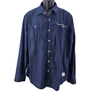 Adam Levine Men’s Blue Denim Button Up Long Sleeve Shirt - Size Large